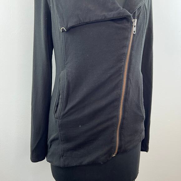 HELMUT LANG Black Asymmetric Zip Moto Jacket Sweatshirt Shawl Collar Pockets M - Picture 4 of 8
